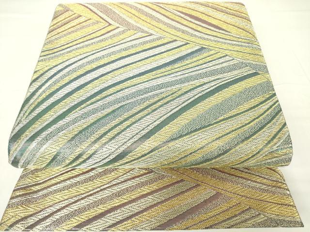 平和屋着物▼全通柄袋帯　斜線文　金糸　正絹　逸品　DAAX3629az