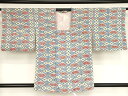 平和屋着物■道行コート 型染め 扇面草花菱文 正絹 逸品 AAAN9998bw