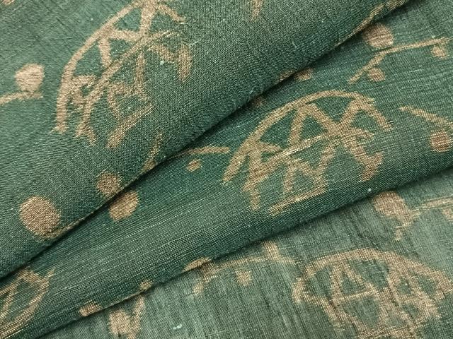 平和屋着物＊夏物　小千谷ちぢみ　扇面露芝文　麻　逸品　AABF5871fy