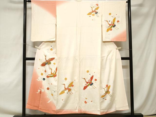 Rakuten - 平和屋着物■訪問着　駒刺繍　飛鶴枝梅文　暈し染め　金彩　正絹　逸品　CAAZ5339ev