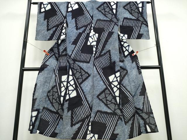 平和屋着物∴夏物　浴衣　有松鳴海絞り　幾何学文様　綿　逸品　CABB6646ng