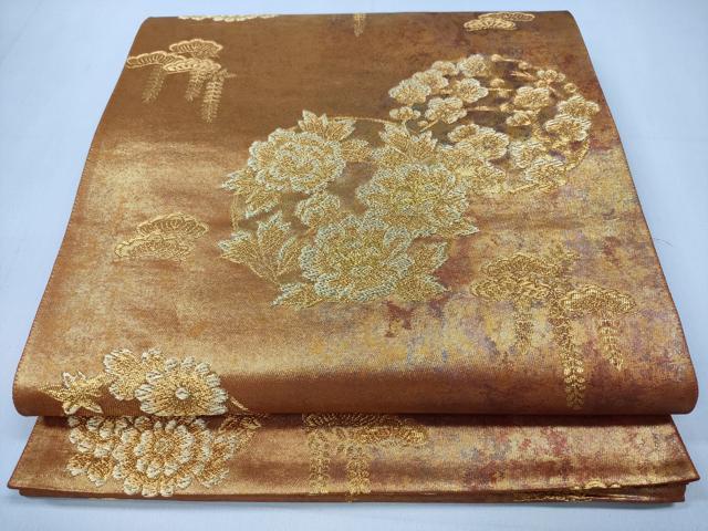 平和屋着物◎六通柄袋帯 桃山花丸文 金糸 正絹 逸品 CABD1697ha