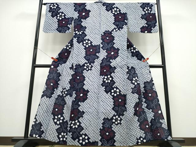 平和屋着物∴夏物　浴衣　有松鳴海絞り　草花文　綿　逸品　CABD2624ng