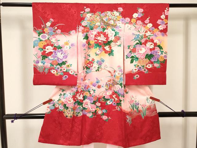平和屋着物[]お宮参り　女の子　祝着　産着　初着　のしめ　鞠　花車文　暈し染め...
