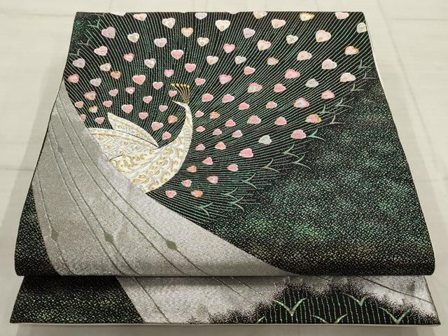 平和屋着物▼六通柄袋帯　孔雀文　金銀糸　正絹　逸品　AABC6558wj