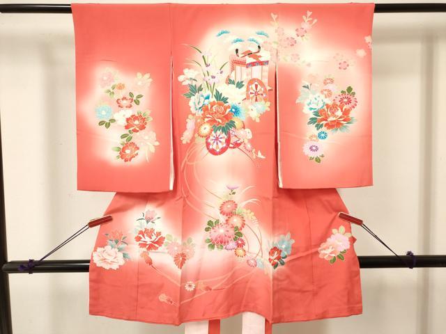 乐天商城 - 平和屋着物[]お宮参り　女の子　祝着　産着　初着　のしめ　花車文　暈し染め　金彩　逸品　DABA3768ma