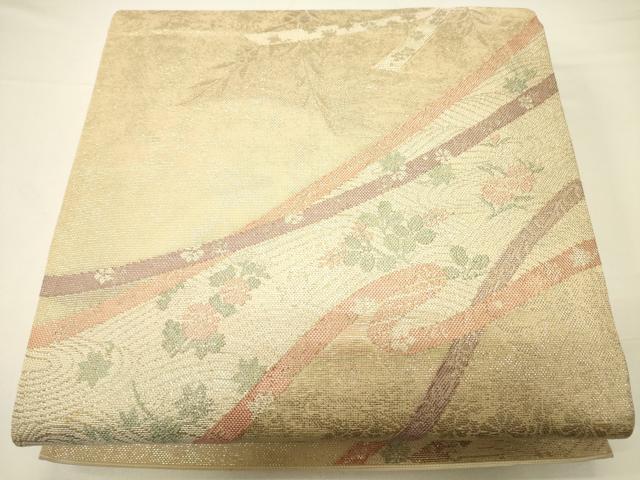 平和屋着物＊夏物　六通柄袋帯　流水草花文　金糸　正絹　逸品　CAAV5146eg