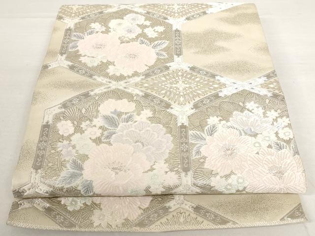 平和屋着物◎六通柄袋帯 天井草花文 プラチナ箔 正絹 逸品 AAAN6755st