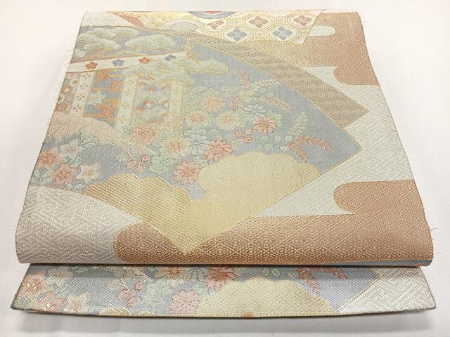 平和屋着物◎宝珠佐賀錦 六通柄袋帯 地紙草花文 金糸 正絹 逸品 CAAL2470ua