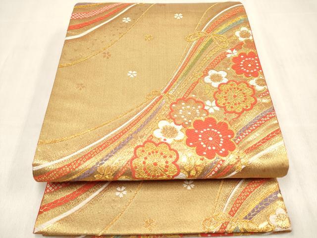 平和屋着物[]女の子　子供　全通柄袋帯　唐織　結び紐舞桜文　金糸　逸品　DABH5323ea