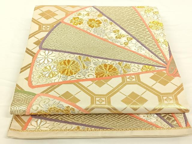 平和屋着物◎六通柄袋帯 扇面吉祥花文 金銀糸 正絹 逸品 AAAN9935jh