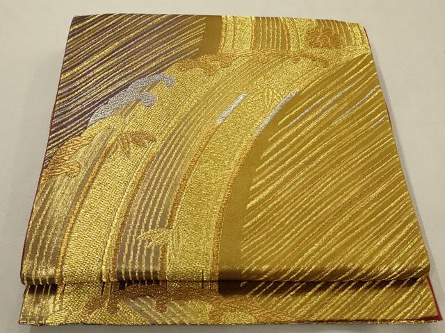 平和屋着物◎六通柄袋帯　荒波文　金銀糸　正絹　逸品　AAAO7148ou