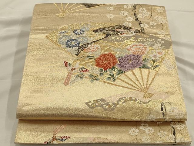 Rakuten - 平和屋着物◎六通柄袋帯　唐織　扇面花鳥文　金糸　正絹　逸品　AAAO7161ou