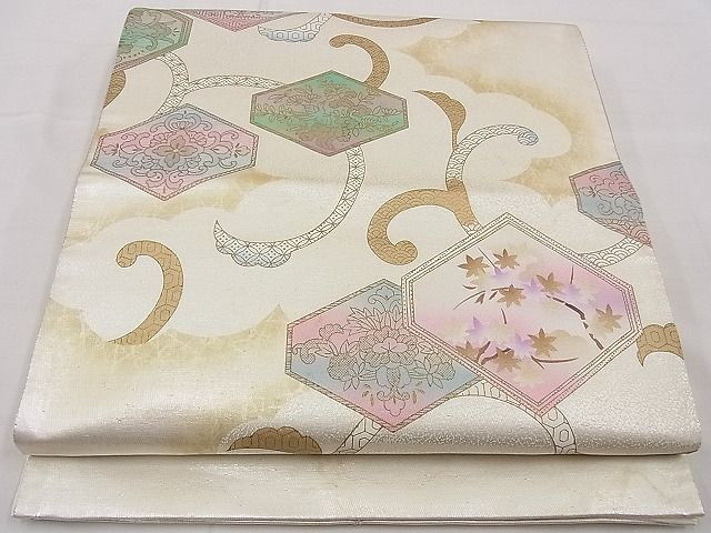 平和屋着物■六通太鼓柄袋帯 亀甲飛鶴花唐草文 金彩 逸品 n-yt0195