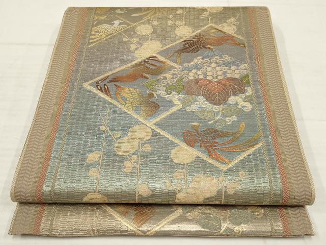 平和屋着物▼六通柄袋帯　花鳥菱文　金糸　正絹　逸品　AABB5021wj