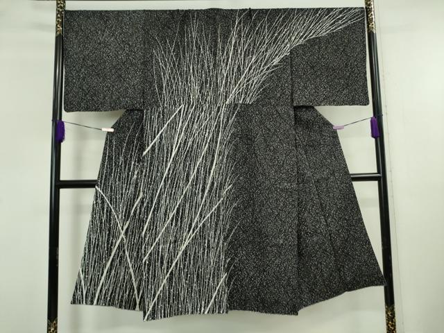 Uramono - 平和屋着物●極上　男性　訪問着　たたき染め　草葉文　黒地　逸品　DZAB5889kh6