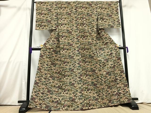 平和屋着物■上質な小紋 型染め 流水草花文 正絹 逸品 AABB7716mf