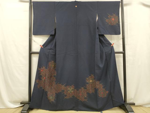 平和屋着物■訪問着　紬地　刺繍　花菱文　正絹　逸品　DABC8506cm