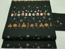 平和屋本店■極上 九寸名古屋帯 クリスマス サンタクロース トナカイ 雪だるま 黒地 ラメ糸 逸品 CZAA1460s5
