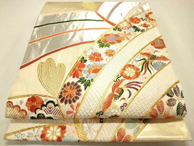 平和屋着物◎六通柄袋帯　唐織　松葉吉祥飛鶴花文　金銀糸　正絹　逸品　DAAK2422zy