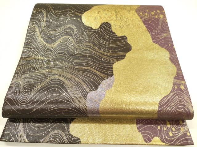 平和屋着物◎六通柄袋帯　流水箔散らし文　金糸　引箔　正絹　逸品　DABA6228op