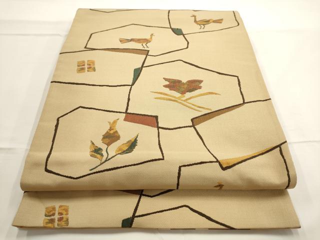 平和屋着物◎両面六通柄袋帯 花鳥文 正絹 逸品 AAAN7119pf