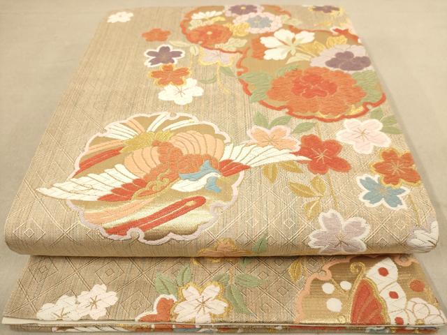 平和屋着物◎六通柄袋帯　唐織　雪輪花鳥文　金糸　正絹　逸品　AAAZ5745dt