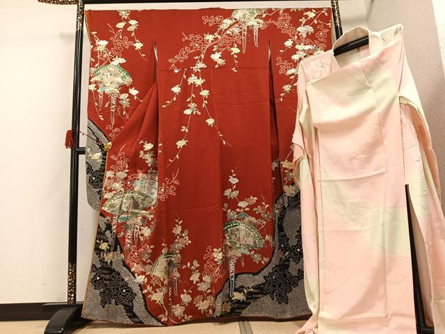 Full-Length Under-Kimono - 平和屋着物●豪華振袖・長襦袢(無双仕立て)セット　絞り　檜扇人物草花文　金銀彩　やまと誂製　正絹　逸品　AABG8527ph