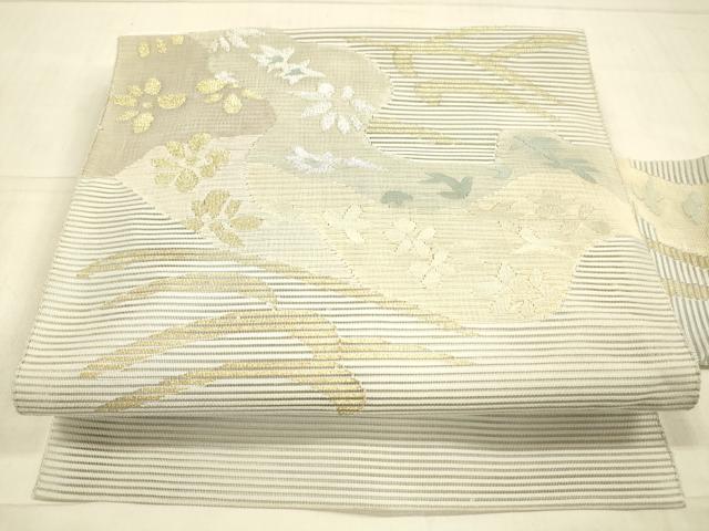 平和屋着物＊夏物　絽綴れ　八寸名古屋帯　草花文　金銀糸　正絹　逸品　DAAV3811cm