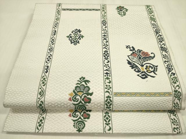 Rakuten - 平和屋着物●本場筑前博多織　八寸名古屋帯　花間道　正絹　逸品　DABB7549op