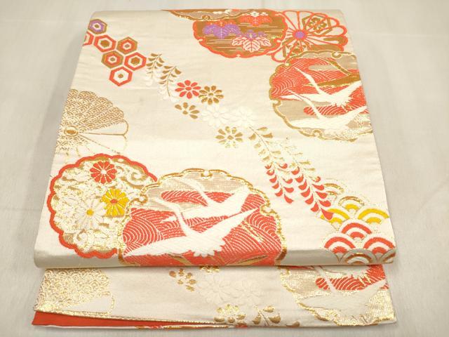 平和屋着物[]女の子　子供　全通柄袋帯　唐織　雪輪飛鶴吉祥花文　金糸　逸品　DABH5333ea