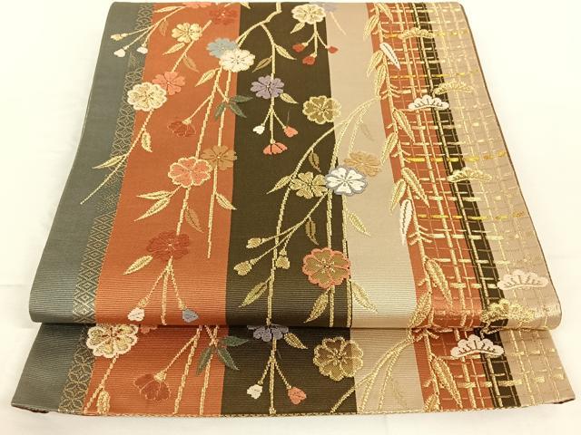 平和屋着物◎六通柄袋帯 唐織 花間道 金糸 正絹 逸品 AAAO2232jh