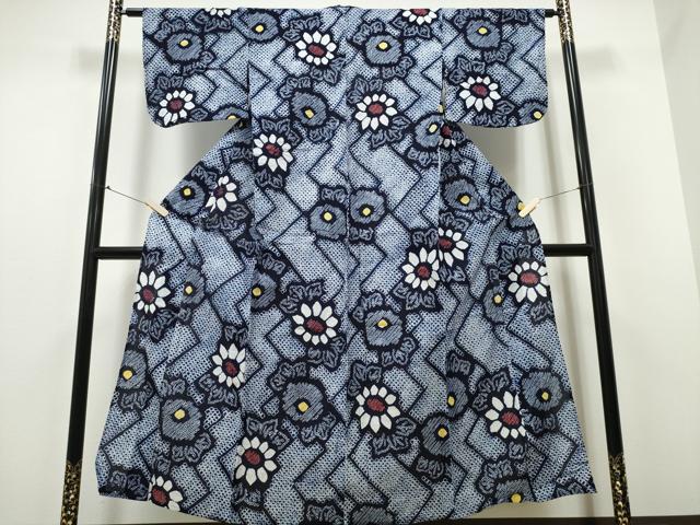 平和屋着物∴夏物　浴衣　有松鳴海絞り　檜垣菊文　綿　逸品　CAAY4474ng