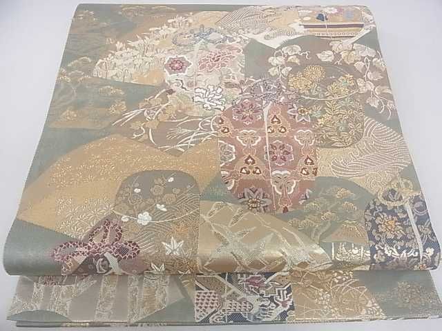 平和屋着物◎六通太鼓柄袋帯 銘物茶袋文 引箔袋 逸品 DAAE9376ar