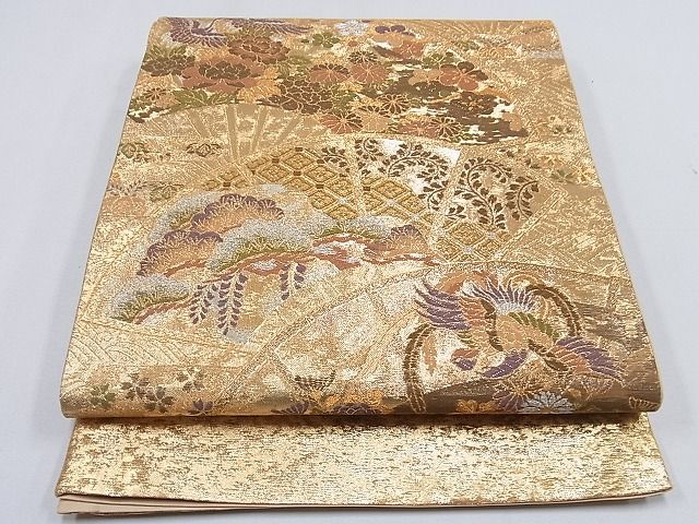 平和屋着物◎六通柄袋帯 扇面鳳凰草花文 金銀糸 逸品 CAAF8805pn