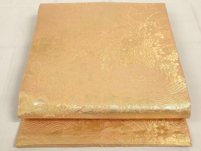 平和屋着物◎佐賀錦　六通柄袋帯　立波草花文　金糸　正絹　逸品　AAAM8115yi