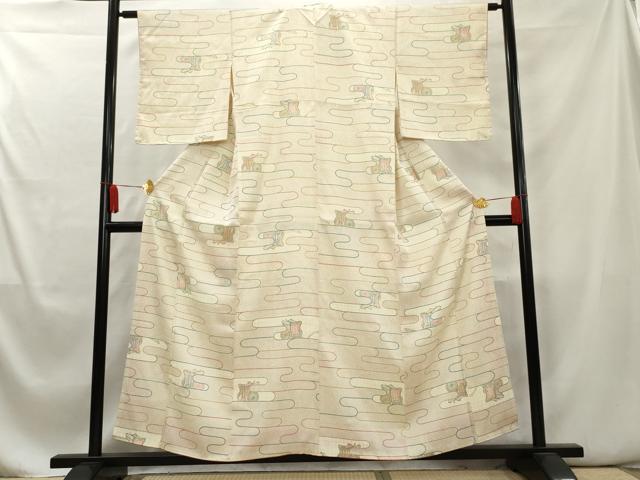 平和屋着物■上質な小紋　御所車エ霞文　正絹　逸品　AAAY0923cs