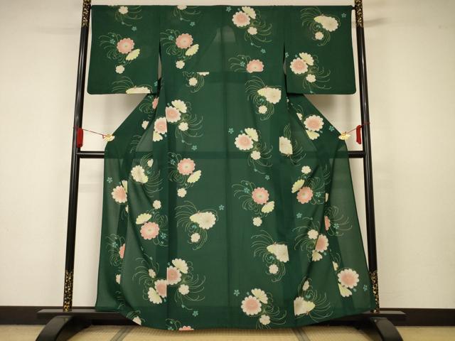 平和屋着物＊夏物　小紋　紗　草花文　銀彩　やまと誂製　洗える着物　AAAY7726jd