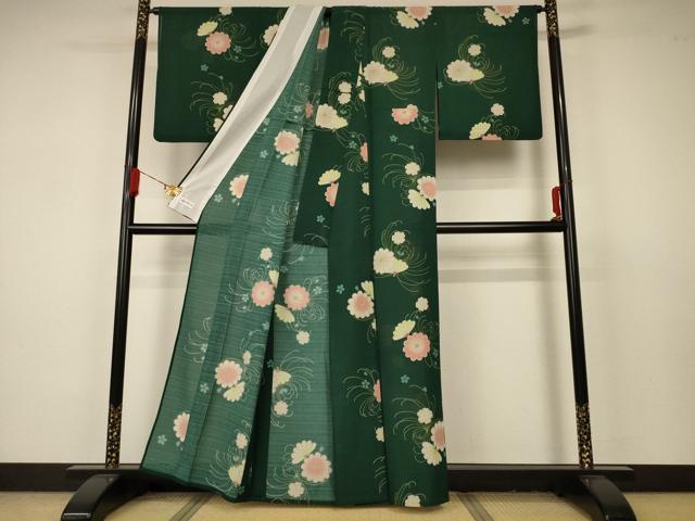 平和屋着物＊夏物　小紋　紗　草花文　銀彩　やまと誂製　洗える着物　AAAY7726jd