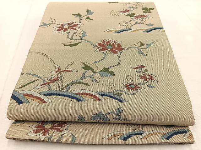 平和屋着物◎六通柄袋帯　枝花文　正絹　逸品　BAAV4422yc