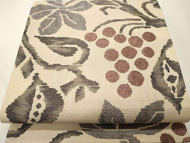平和屋着物●スリーシーズン　春夏秋　六通柄袋帯　葡萄蔦の葉文　金糸　正絹　逸品　CAAU1067yk