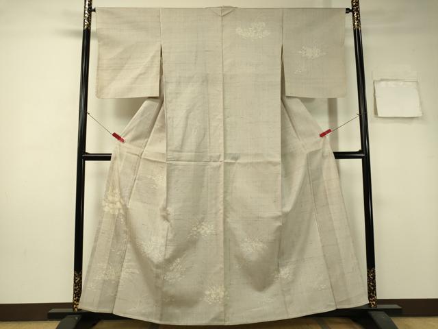 Kimono - 平和屋着物▽訪問着　単衣　生紬　草花シルエット　正絹　逸品　CAAU5446vp