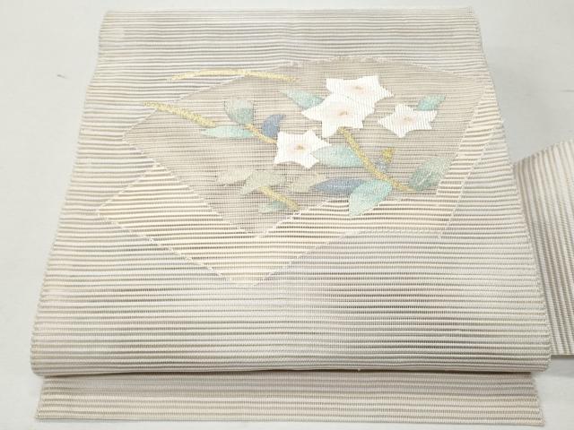 平和屋着物＊夏物　八寸名古屋帯　絽綴れ　地紙重ね桔梗文　金糸　正絹　逸品　CAAW6908fb