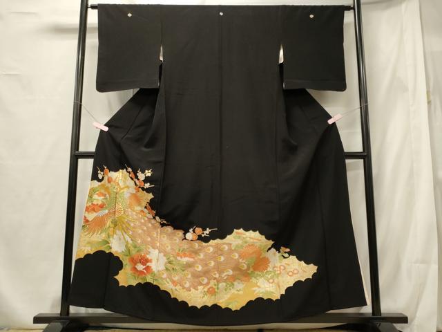 Kimono - 平和屋着物■豪華黒留袖　刺繍　孔雀花文　金彩　正絹　逸品　CABF5793oy
