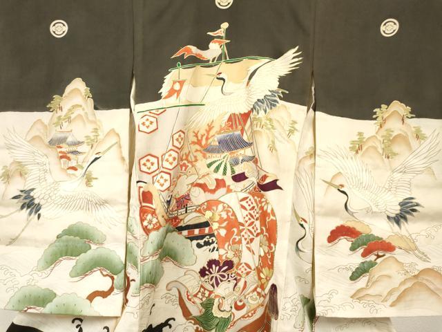 平和屋着物[]お宮参り　男の子　祝着　産着　初着　のしめ　駒刺繍　宝船　飛鶴風景松文　金彩　逸品　DABC5383ma 3