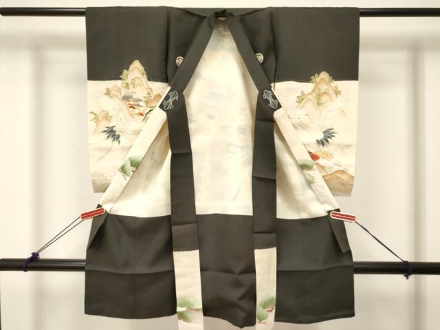 平和屋着物[]お宮参り　男の子　祝着　産着　初着　のしめ　駒刺繍　宝船　飛鶴風景松文　金彩　逸品　DABC5383ma 2
