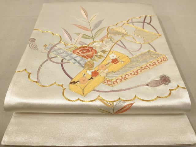 平和屋着物◎太鼓柄袋帯　駒刺繍　総相良刺繍　花絵巻　金銀糸　正絹　逸品　AABC8473dt
