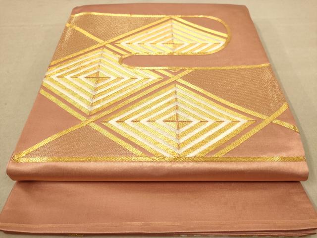 平和屋着物◎太鼓柄袋帯　駒刺繍　菱文　金糸　正絹　逸品　AABC8494dt