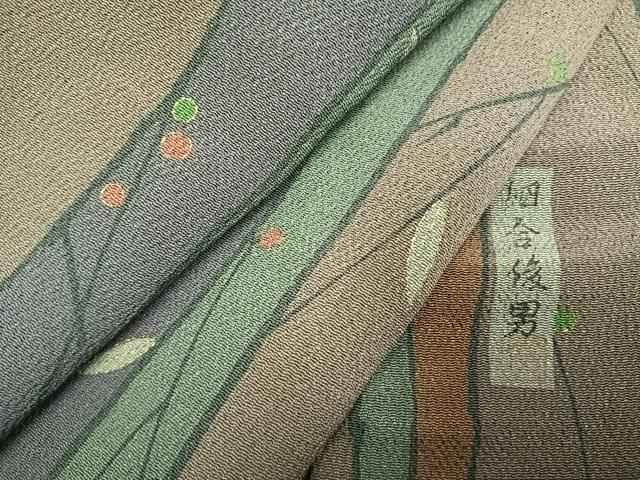 平和屋着物●重要無形文化財・伊勢手彫型本染・細合俊男　小紋　花間道　鬼しぼ縮緬　正絹　逸品　AABG9064ph 平和屋着物○重要無形文化財・伊勢手彫型本染・細合俊男 小紋 花間道