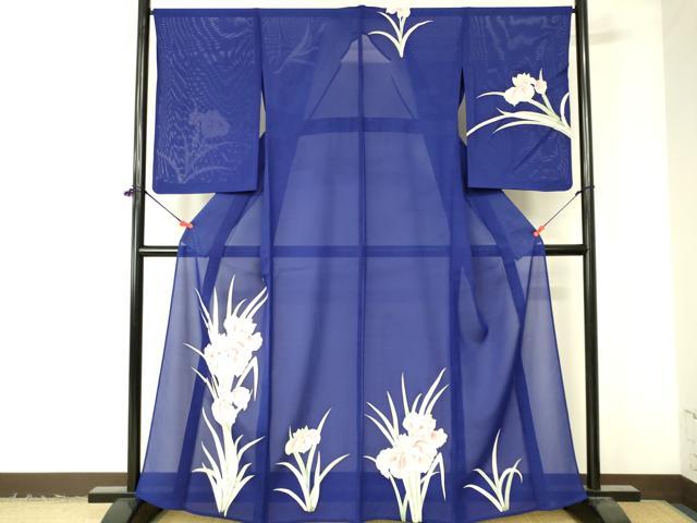 平和屋着物＊夏物　訪問着　絽　杜若　カキツバタ　正絹　逸品　DAAV1802op